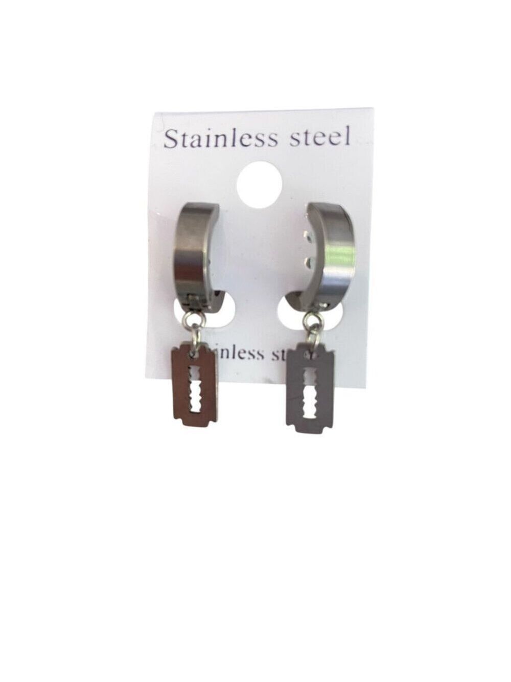 Stainless Steel Hoop Earrings With Razor Blade Charm Unisex Jewelry Hypoallergen